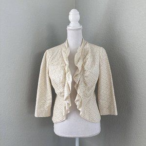 Anthropologie Tabitha Womens Beige Eyelet Ruffle Cardigan Blazer Jacket Size 8